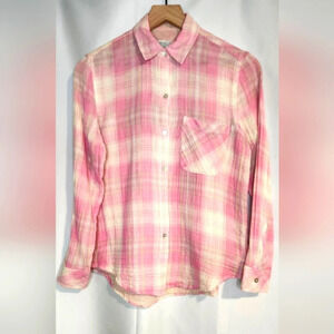 Rails Womens Plaid Gauzy Top Size XXS Pink Ivory‎ Cabincore Western Layering